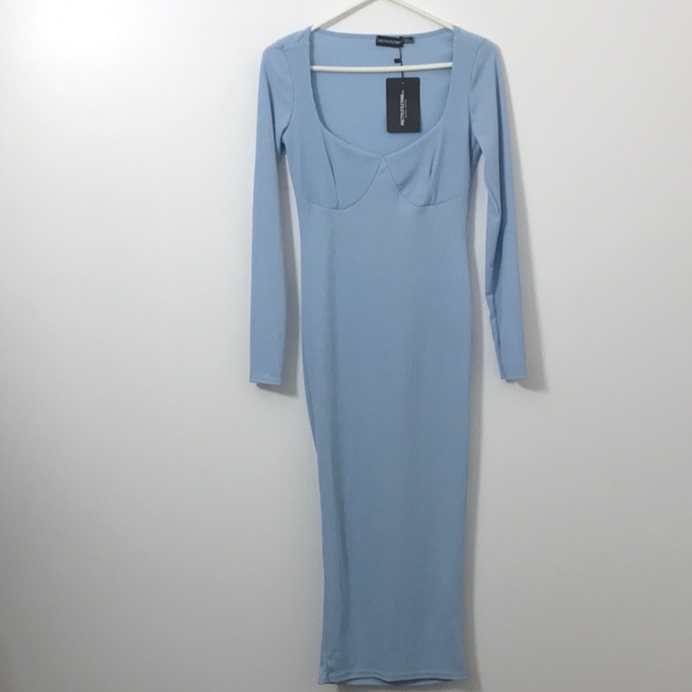 Prettylittlething Baby Blue Ribbed Dress.